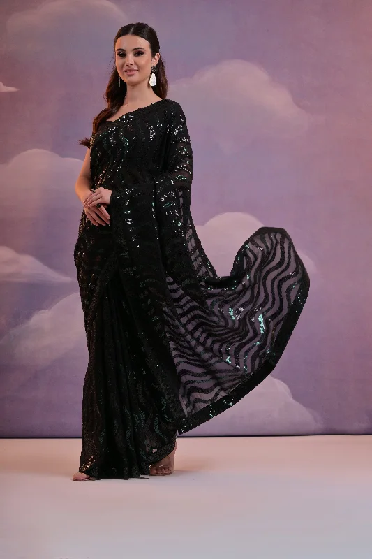 Women Party Wear Sequence Worked Georgette Saree With Un Stitched Blouse Satin Drape Blouse Women Party Wear Sequence Worked Georgette Saree With Un Stitched Blouse Satin Drape Blouse