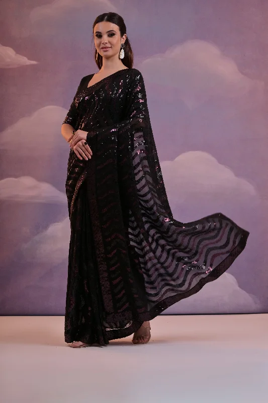 Women Party Wear Sequence Worked Georgette Saree With Un Stitched Blouse Casual Relaxed Blouse Women Party Wear Sequence Worked Georgette Saree With Un Stitched Blouse Casual Relaxed Blouse