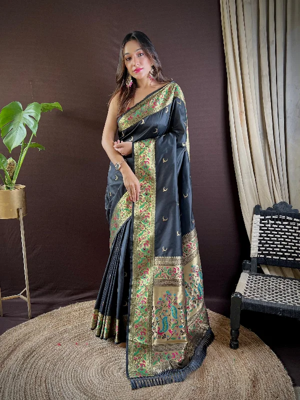 Women Party Wear Designer Heavy Jari Worked Paithani Silk Saree With Un Stitched Blouse Playful Puff Blouse Women Party Wear Designer Heavy Jari Worked Paithani Silk Saree With Un Stitched Blouse Playful Puff Blouse