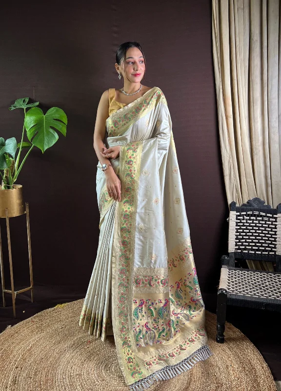 Women Party Wear Jari Weaving Paithani Silk Saree With Un Stitched Blouse Peter Pan Collar Blouse Women Party Wear Jari Weaving Paithani Silk Saree With Un Stitched Blouse Peter Pan Collar Blouse