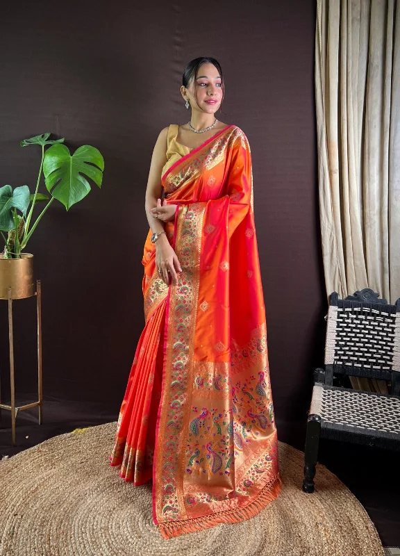 Women Party Wear Jari Weaving Paithani Silk Saree With Un Stitched Blouse Satin Drape Blouse Women Party Wear Jari Weaving Paithani Silk Saree With Un Stitched Blouse Satin Drape Blouse