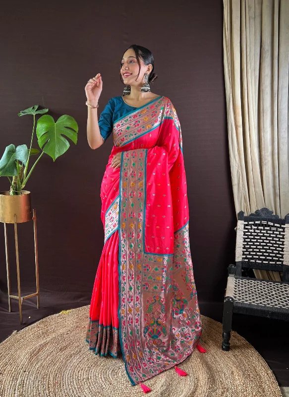 Women Party Wear Jari Weaving Paithani Silk Saree With Un Stitched Blouse Sleeveless Summer Blouse Women Party Wear Jari Weaving Paithani Silk Saree With Un Stitched Blouse Sleeveless Summer Blouse