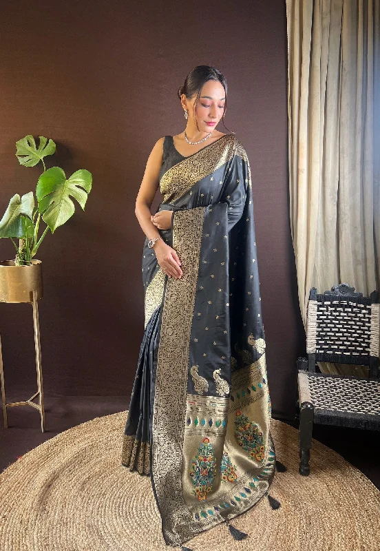 Women Party Wear Jari Weaving Paithani Silk Saree With Un Stitched Blouse Feminine Puff Blouse Women Party Wear Jari Weaving Paithani Silk Saree With Un Stitched Blouse Feminine Puff Blouse