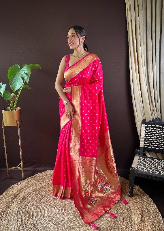 Women Party Wear Designer Heavy Jari Worked Paithani Silk Saree With Un Stitched Blouse Elegant Peplum Blouse Women Party Wear Designer Heavy Jari Worked Paithani Silk Saree With Un Stitched Blouse Elegant Peplum Blouse
