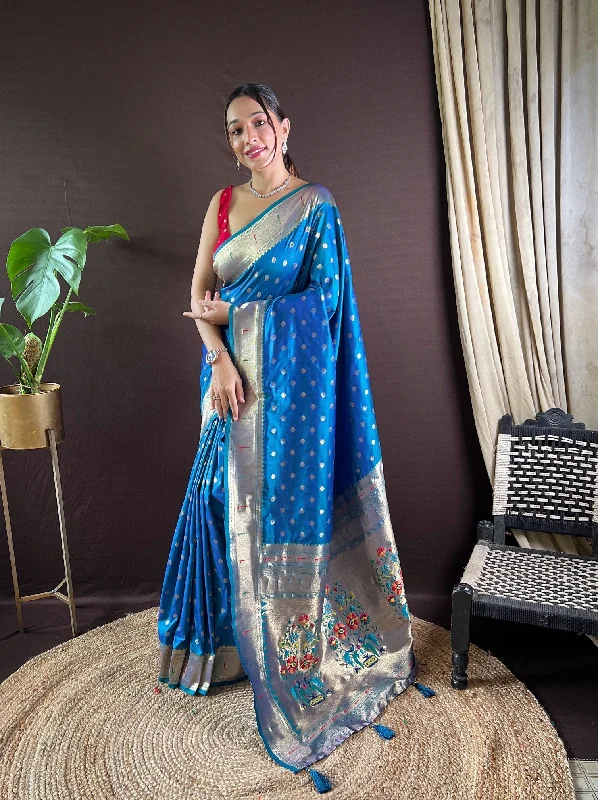 Women Party Wear Designer Heavy Jari Worked Paithani Silk Saree With Un Stitched Blouse Casual Relaxed Blouse Women Party Wear Designer Heavy Jari Worked Paithani Silk Saree With Un Stitched Blouse Casual Relaxed Blouse