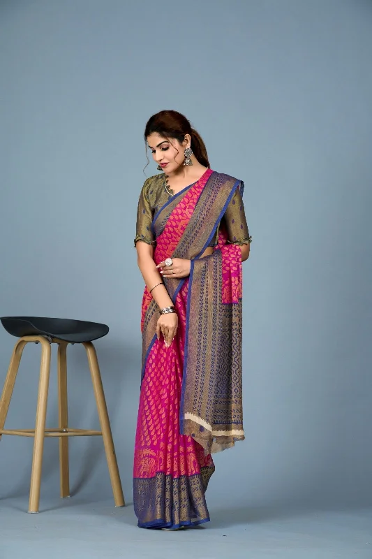 Women Casual Wear Printed Brasso Silk Saree With Un Stitched Blouse Classic White Blouse Women Casual Wear Printed Brasso Silk Saree With Un Stitched Blouse Classic White Blouse