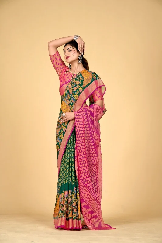 Women Casual Wear Printed Brasso Silk Saree With Un Stitched Blouse Elegant Embroidery Blouse Women Casual Wear Printed Brasso Silk Saree With Un Stitched Blouse Elegant Embroidery Blouse