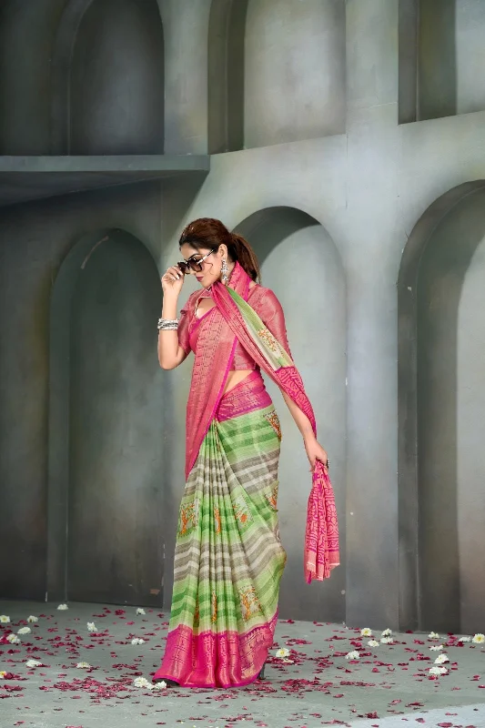 Women Casual Wear Printed Brasso Silk Saree With Un Stitched Blouse Everyday Stylish Blouse Women Casual Wear Printed Brasso Silk Saree With Un Stitched Blouse Everyday Stylish Blouse
