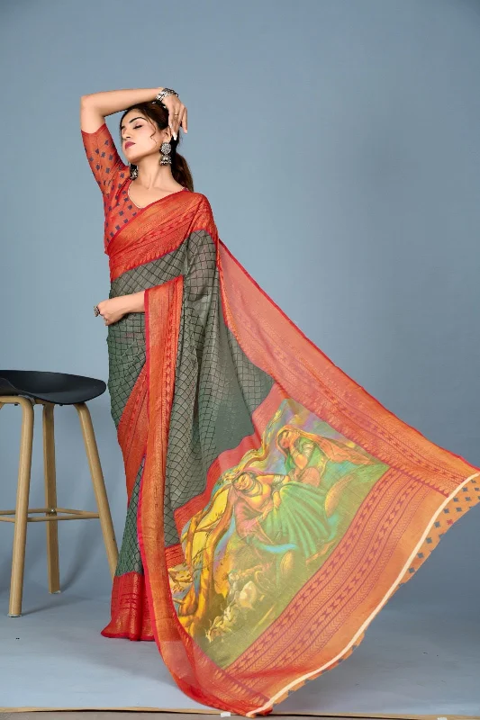 Women Casual Wear Printed Brasso Silk Saree With Un Stitched Blouse Casual Relaxed Fit Blouse Women Casual Wear Printed Brasso Silk Saree With Un Stitched Blouse Casual Relaxed Fit Blouse