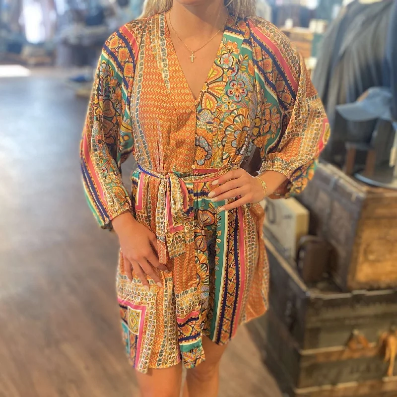 Molly Bracken colorful flowy geo print dress