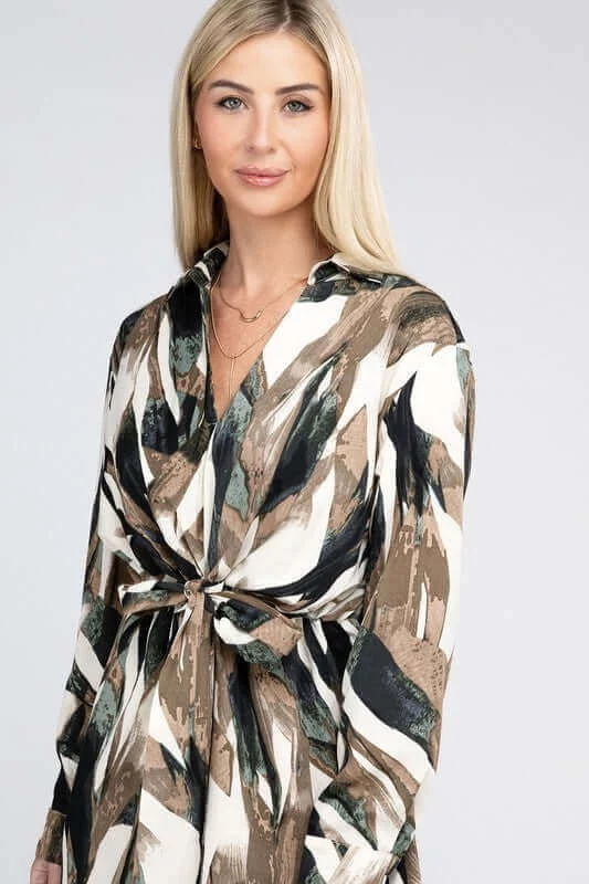 Abstract Print Overlap Collared Dress