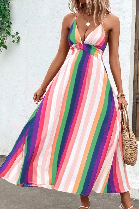 Stripe Crisscross Backless Dress