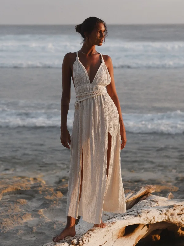 THE HAND LOOM Muse Braided Straps 100% Organic Cotton Womens Dress - Natural