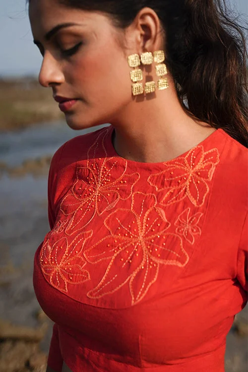 Okhai "Marigolds" Hand-Embroidered and Beadwork Pure Cotton Blouse Peter Pan Blouse