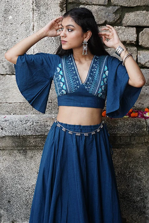 Okhai "Rasiya" Hand-Embroidery and Mirrorwork Blue Pure Cotton Blouse Classic Striped Blouse Okhai "Rasiya" Hand-Embroidery and Mirrorwork Blue Pure Cotton Blouse Classic Striped Blouse