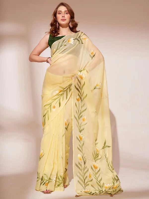 Women Party Wear Organza Saree With Un Stitched Blouse Modern Oversized Blouse