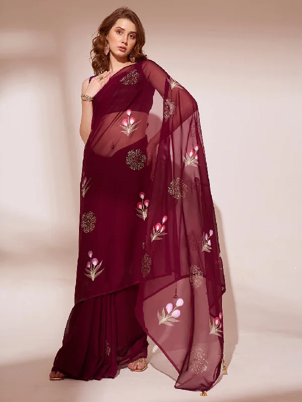 Women Party Wear Organza Saree With Un Stitched Blouse Everyday Stylish Blouse