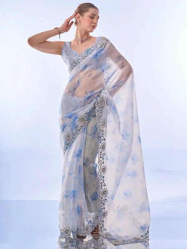 Women Party Wear Printed Premium Organza Saree With Un Stitched Blouse Modern Work Blouse Women Party Wear Printed Premium Organza Saree With Un Stitched Blouse Modern Work Blouse