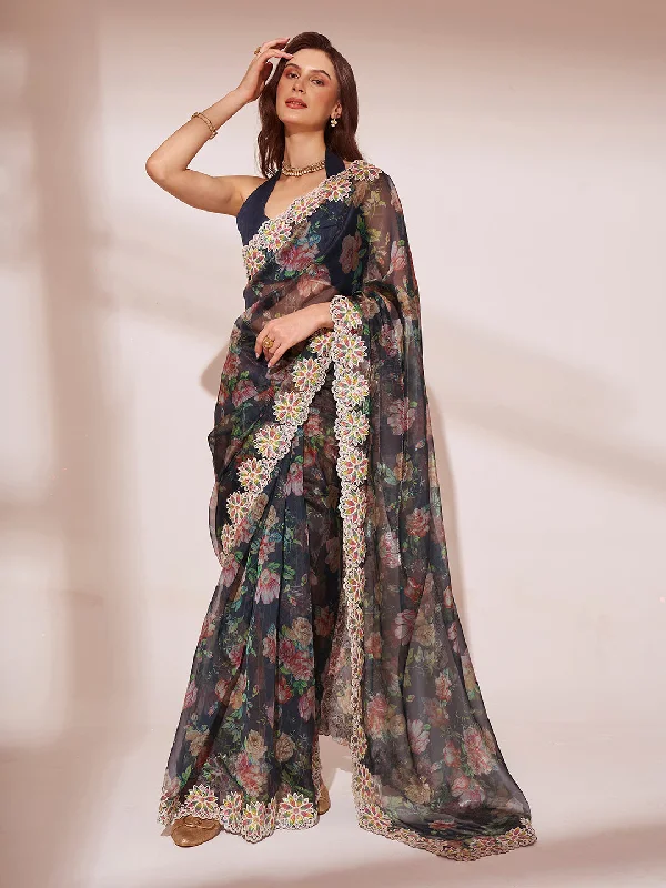 Women Party Wear Printed Jimmy Choo Silk Saree With Un Stitched Blouse Sweetheart Neck Blouse Women Party Wear Printed Jimmy Choo Silk Saree With Un Stitched Blouse Sweetheart Neck Blouse