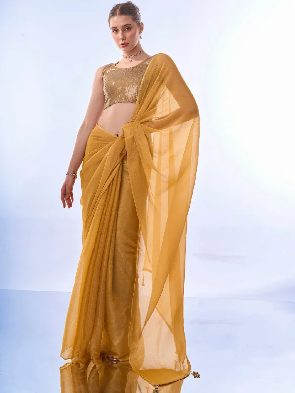 Women Party Wear Printed Sitara Chiffon Saree With Un Stitched Blouse Elegant Peplum Blouse