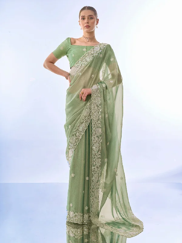 Women Party Wear Embroidery Worked Net Saree With Un Stitched Blouse Lightweight Tunic Blouse