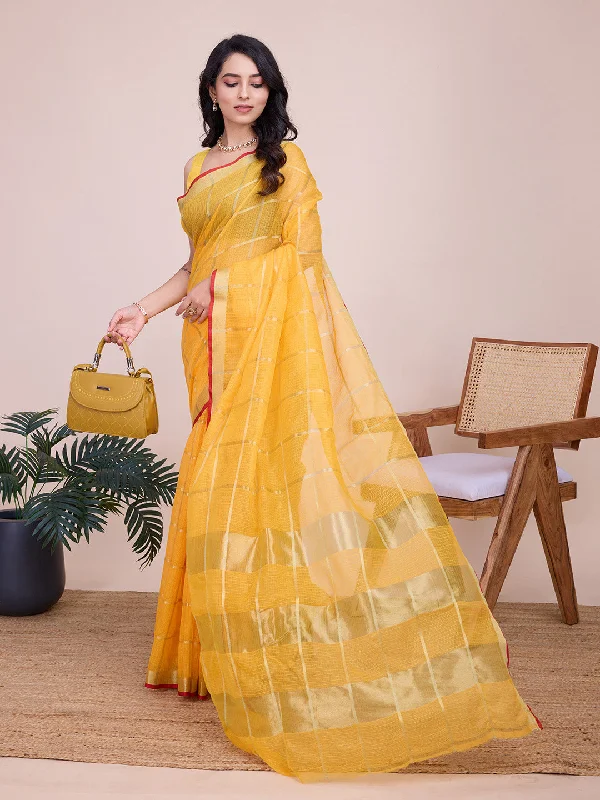 Women Casual Wear Designer Kota Doriya(Semi Cotton) Soft Silk Saree With Un Stitched Blouse Feminine Ruffle Blouse Women Casual Wear Designer Kota Doriya(Semi Cotton) Soft Silk Saree With Un Stitched Blouse Feminine Ruffle Blouse