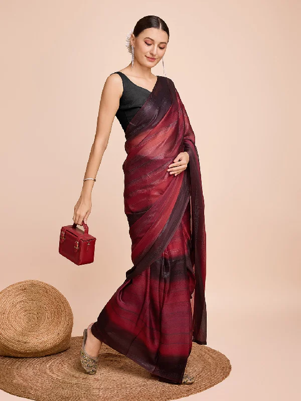 Women Casual Wear Digital Printed Chiffon Silk Saree With Un Stitched Blouse Elegant Office Blouse