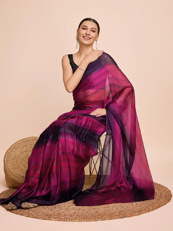 Women Casual Wear Digital Printed Chiffon Silk Saree With Un Stitched Blouse Wrap Front Blouse