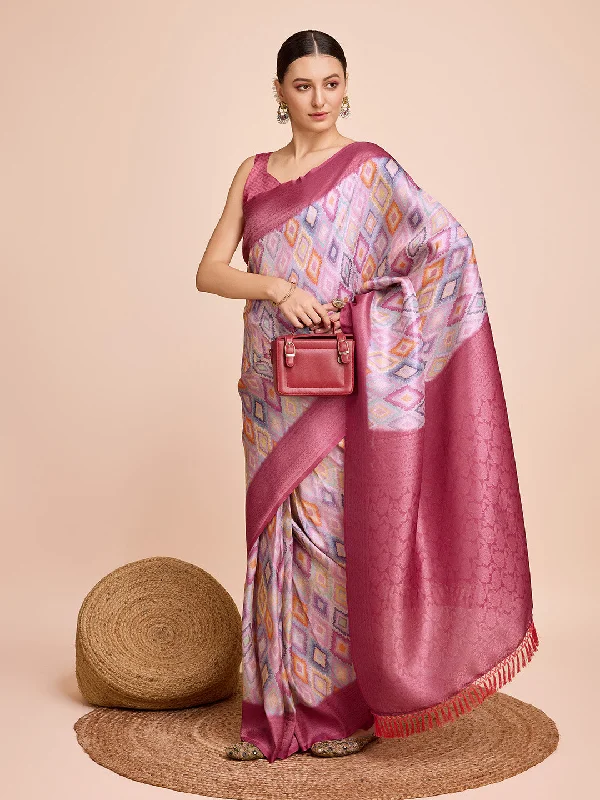 Women Party Wear Semi Kanjivaram Silk Ready To Wear Saree With Un Stitched Blouse(Size Up To 42) Feminine Tie Blouse Women Party Wear Semi Kanjivaram Silk Ready To Wear Saree With Un Stitched Blouse(Size Up To 42) Feminine Tie Blouse