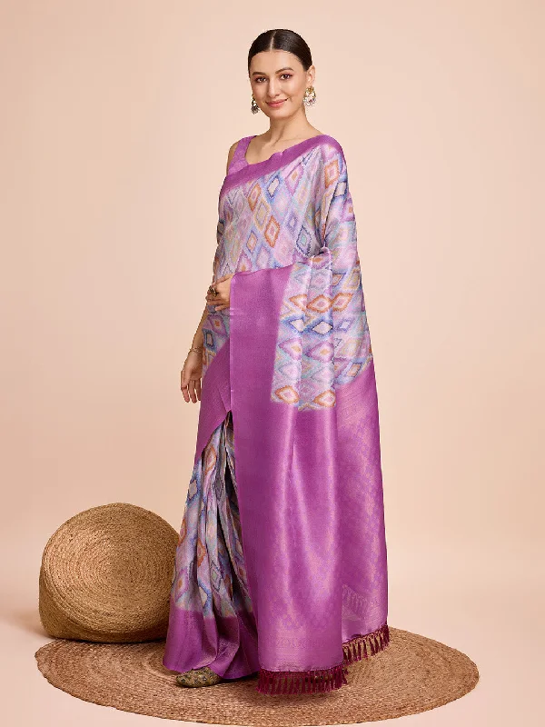 Women Party Wear Semi Kanjivaram Silk Ready To Wear  Saree With Un Stitched Blouse(Size Up To 42) Loose Fit Blouse