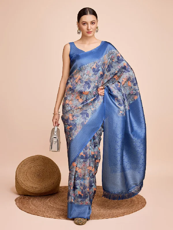 Women Party Wear Semi Kanjivaram Silk Ready To Wear Saree With Un Stitched Blouse(Size Up To 42) Floral Print Blouse Women Party Wear Semi Kanjivaram Silk Ready To Wear Saree With Un Stitched Blouse(Size Up To 42) Floral Print Blouse