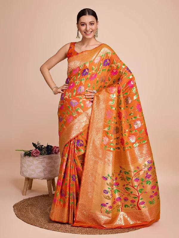 Women Party Wear Jari Weaving Paithani Silk Saree With Un Stitched Blouse Peter Pan Collar Blouse Women Party Wear Jari Weaving Paithani Silk Saree With Un Stitched Blouse Peter Pan Collar Blouse