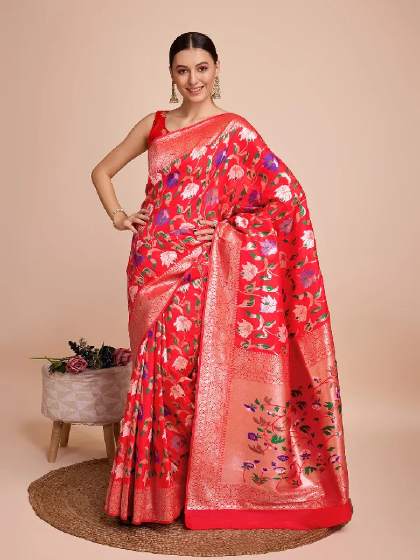 Women Party Wear Jari Weaving Paithani Silk Saree With Un Stitched Blouse Asymmetric Hem Blouse Women Party Wear Jari Weaving Paithani Silk Saree With Un Stitched Blouse Asymmetric Hem Blouse