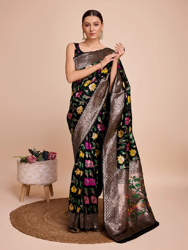 Women Party Wear Jari Weaving Paithani Silk Saree With Un Stitched Blouse Satin Drape Blouse Women Party Wear Jari Weaving Paithani Silk Saree With Un Stitched Blouse Satin Drape Blouse