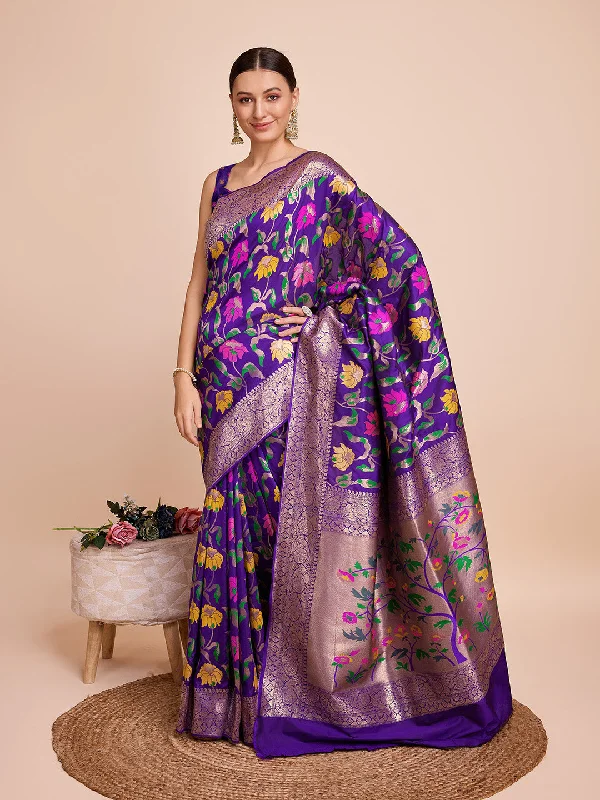 Women Party Wear Jari Weaving Paithani Silk Saree With Un Stitched Blouse Embellished Collar Blouse Women Party Wear Jari Weaving Paithani Silk Saree With Un Stitched Blouse Embellished Collar Blouse