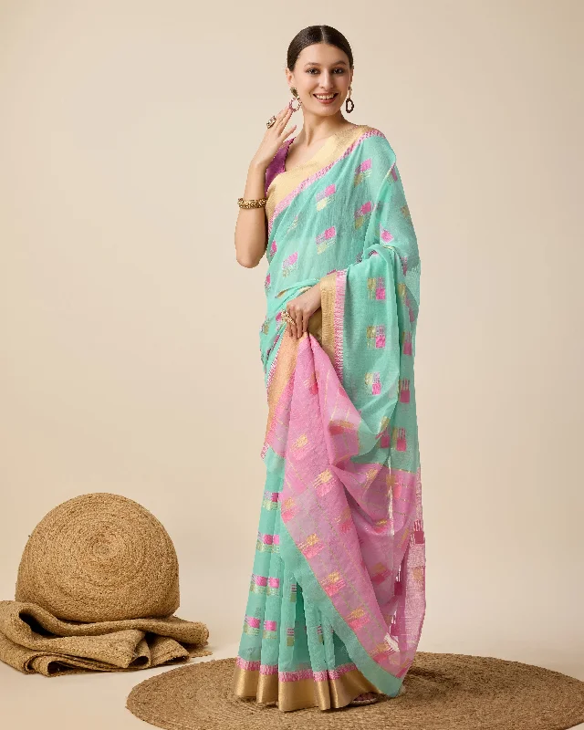 Women Party Wear Designer Semi Cotton Soft Silk Saree With Un Stitched Blouse Peter Pan Blouse Women Party Wear Designer Semi Cotton Soft Silk Saree With Un Stitched Blouse Peter Pan Blouse