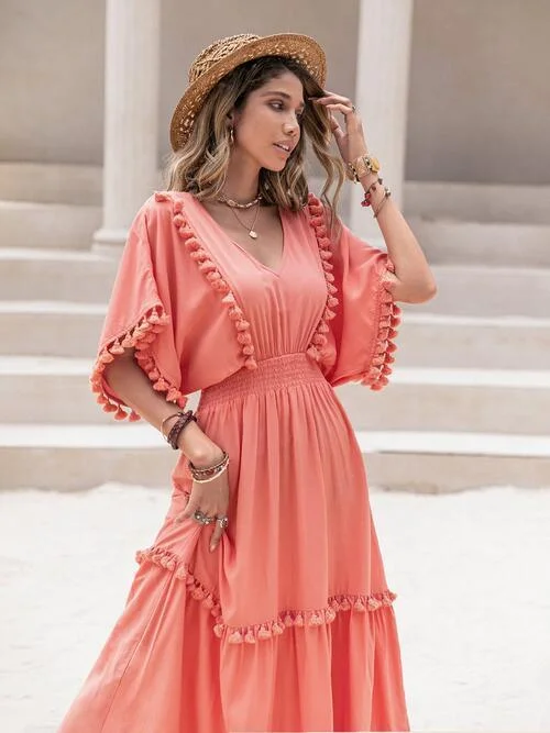 Tassel Trim Smocked Dress