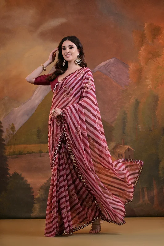 Women Party Wear Laheria Print Georgette Saree With Un Stitched Blouse Sheer Sleeve Blouse Women Party Wear Laheria Print Georgette Saree With Un Stitched Blouse Sheer Sleeve Blouse