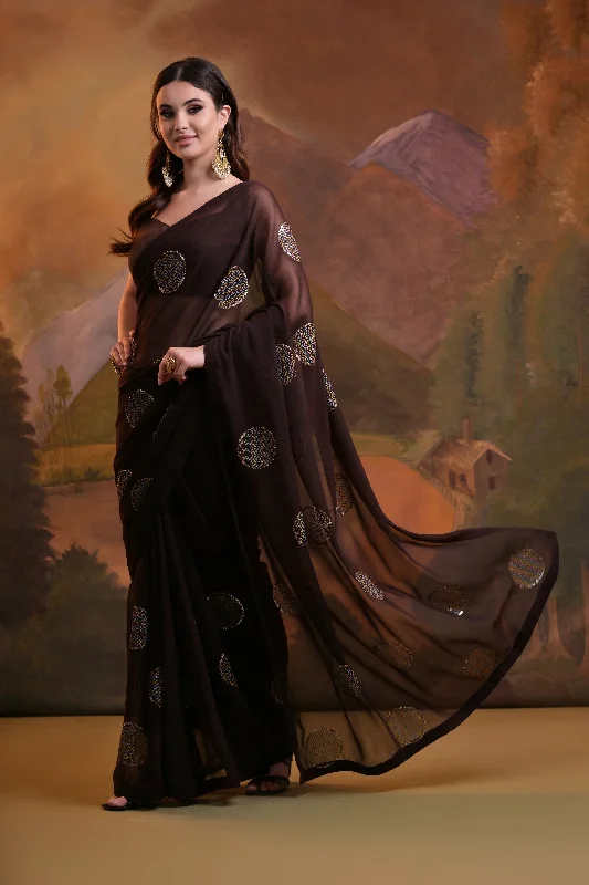 Women Party Wear Sequence Worked Georgette Saree With Un Stitched Blouse Peter Pan Collar Blouse Women Party Wear Sequence Worked Georgette Saree With Un Stitched Blouse Peter Pan Collar Blouse