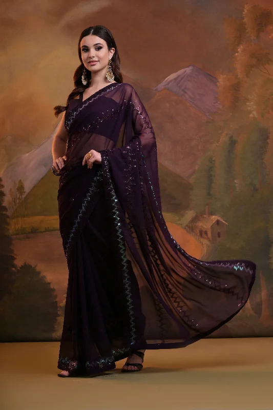 Women Party Wear Sequence Embroidery Worked Georgette Saree With Un Stitched Blouse Embellished Collar Blouse Women Party Wear Sequence Embroidery Worked Georgette Saree With Un Stitched Blouse Embellished Collar Blouse