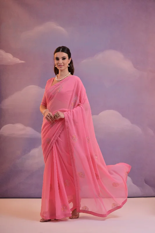 Women Party Wear Sequence Embroidery Worked Georgette Saree With Un Stitched Blouse Chic Square Blouse Women Party Wear Sequence Embroidery Worked Georgette Saree With Un Stitched Blouse Chic Square Blouse