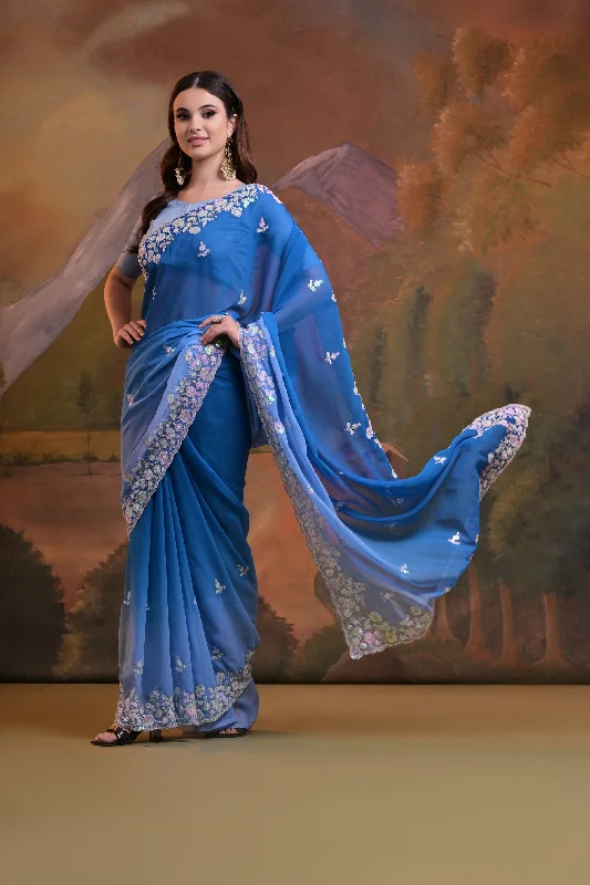 Women Party Wear Sequence Embroidery Worked Georgette Saree With Un Stitched Blouse Lightweight Linen Blouse Women Party Wear Sequence Embroidery Worked Georgette Saree With Un Stitched Blouse Lightweight Linen Blouse
