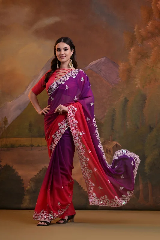 Women Party Wear Sequence Embroidery Worked Georgette Saree With Un Stitched Blouse Feminine Puff Blouse Women Party Wear Sequence Embroidery Worked Georgette Saree With Un Stitched Blouse Feminine Puff Blouse