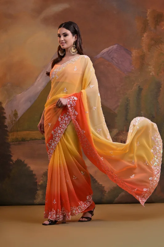 Women Party Wear Sequence Embroidery Worked Georgette Saree With Un Stitched Blouse High Neck Blouse Women Party Wear Sequence Embroidery Worked Georgette Saree With Un Stitched Blouse High Neck Blouse