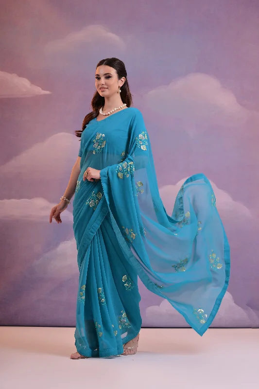 Women Party Wear Sequence Embroidery Worked Georgette Saree With Un Stitched Blouse Elegant Office Blouse Women Party Wear Sequence Embroidery Worked Georgette Saree With Un Stitched Blouse Elegant Office Blouse