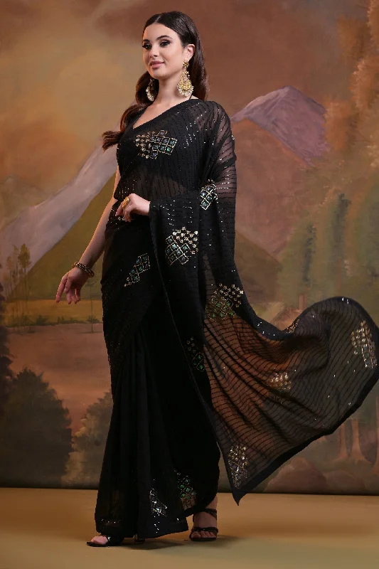 Women Party Wear Sequence Embroidery Worked Georgette Saree With Un Stitched Blouse Elegant Lace Blouse Women Party Wear Sequence Embroidery Worked Georgette Saree With Un Stitched Blouse Elegant Lace Blouse