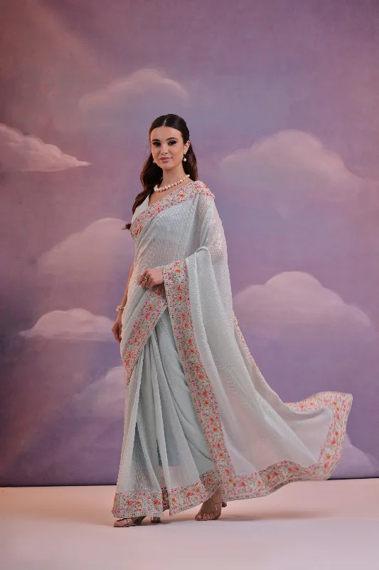 Women Party Wear Sequence Embroidery Worked Georgette Saree With Un Stitched Blouse Sheer Mesh Blouse Women Party Wear Sequence Embroidery Worked Georgette Saree With Un Stitched Blouse Sheer Mesh Blouse
