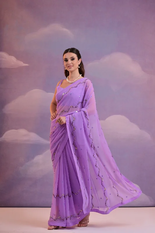 Women Party Wear Sequence Embroidery Worked Georgette Saree With Un Stitched Blouse Drape Neck Blouse Women Party Wear Sequence Embroidery Worked Georgette Saree With Un Stitched Blouse Drape Neck Blouse