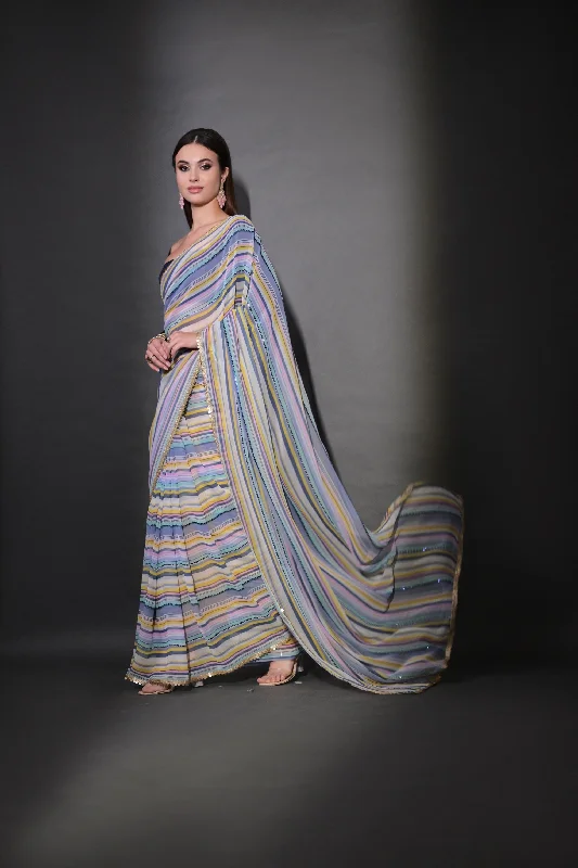 Women Party Wear Laheria Print Georgette Saree With Un Stitched Blouse Feminine Tie Blouse Women Party Wear Laheria Print Georgette Saree With Un Stitched Blouse Feminine Tie Blouse