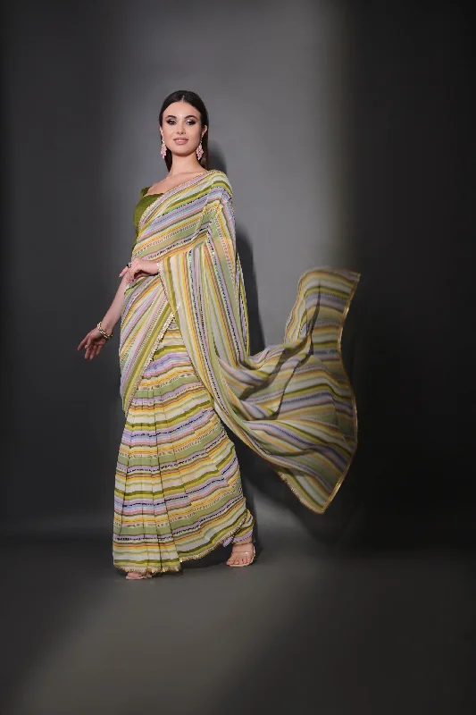 Women Party Wear Laheria Print Georgette Saree With Un Stitched Blouse Sleeveless Summer Blouse Women Party Wear Laheria Print Georgette Saree With Un Stitched Blouse Sleeveless Summer Blouse